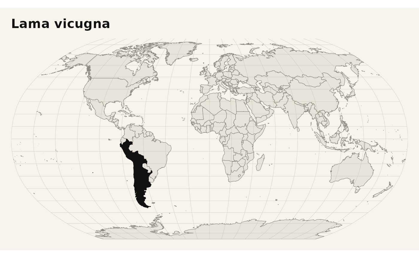 Distribution map of Lama vicugna across western South America.