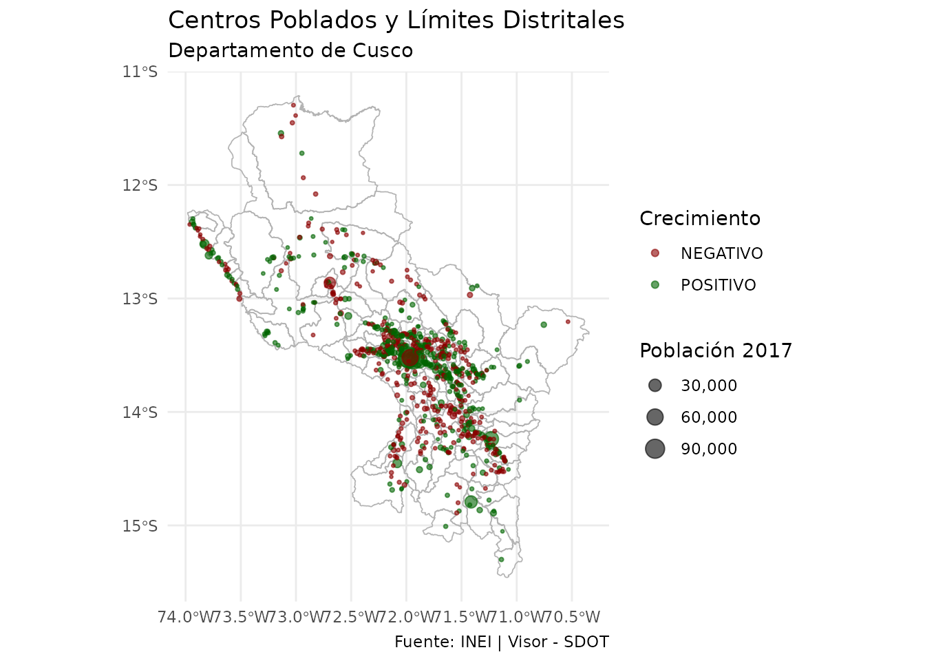 Centros poblados sobre límites distritales de Cusco